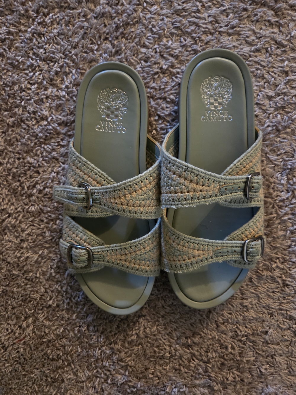Vince Camuto Olive Crochet Double-Buckle Slide Sandals